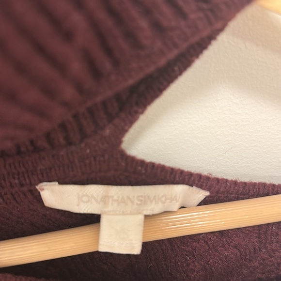 Burgundy asymmetric merino wool sweater with a buckle by Jonathan Simkhai - Picture 3 of 4